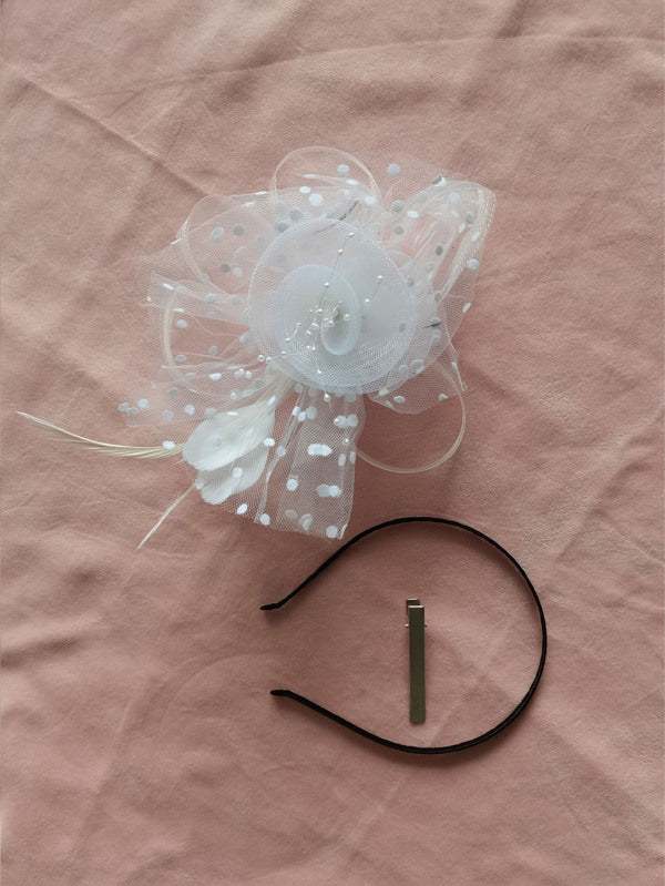 White Pearl Flower Feather Wedding Bridal Ladies Day Fascinator