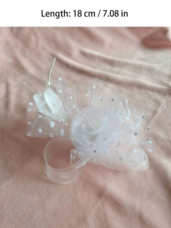 White Pearl Flower Feather Wedding Bridal Ladies Day Fascinator