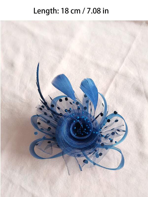Navy Blue Pearl Flower Feather Wedding Bridal Ladies Day Fascinator