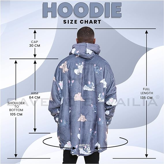 Grey Bull Dog Oodie Style Fleece Oversized Blanket Hoodie - Adults