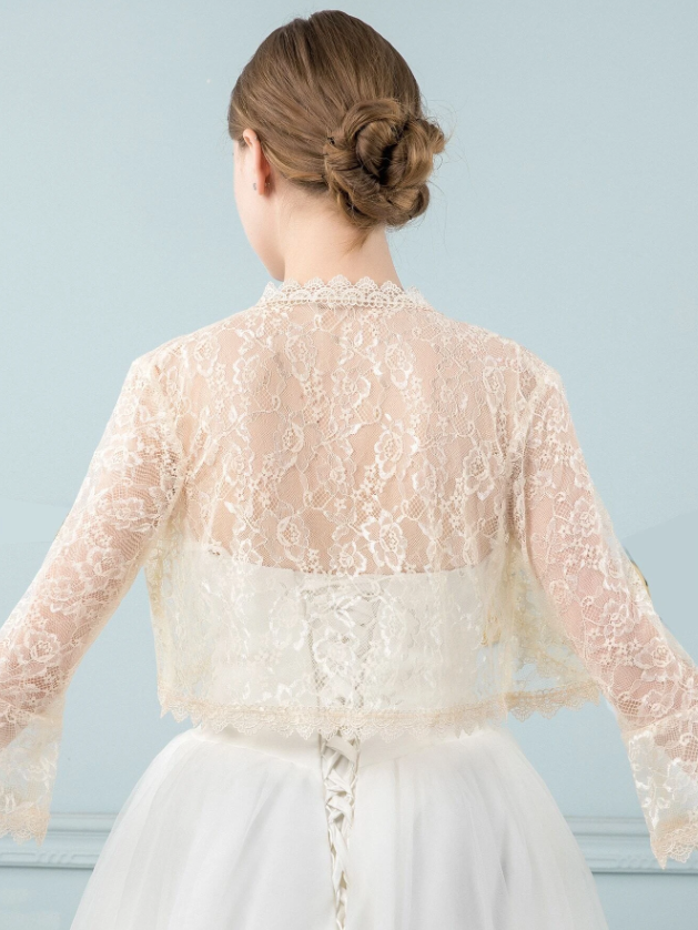 Champagne Lace Shrug Bolero For Wedding Dress, Party Dress Shawl Wrap, Wedding Party Dress Shrug