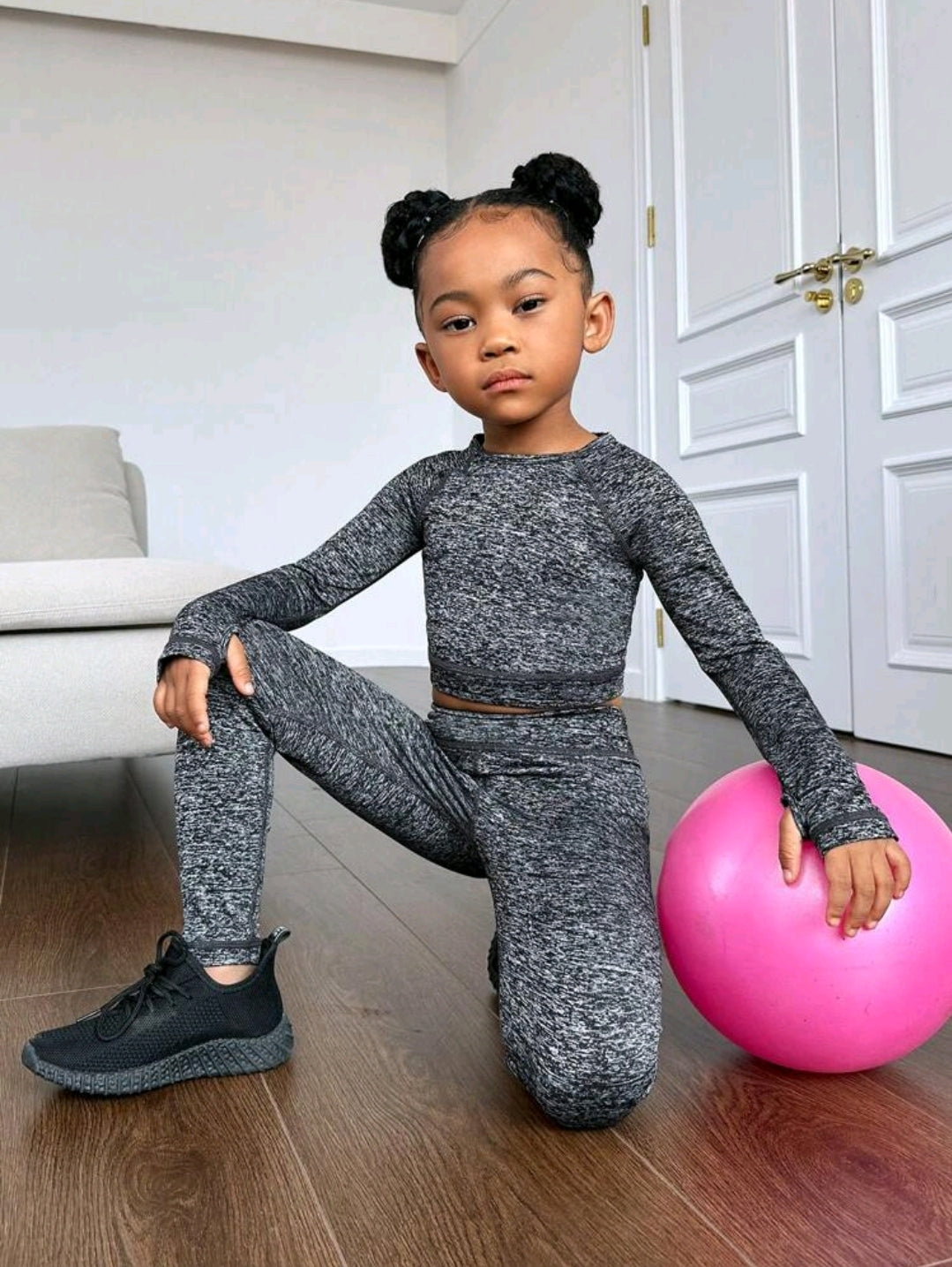 Gym Bunny Kids Grey Long Sleeve Gym Set