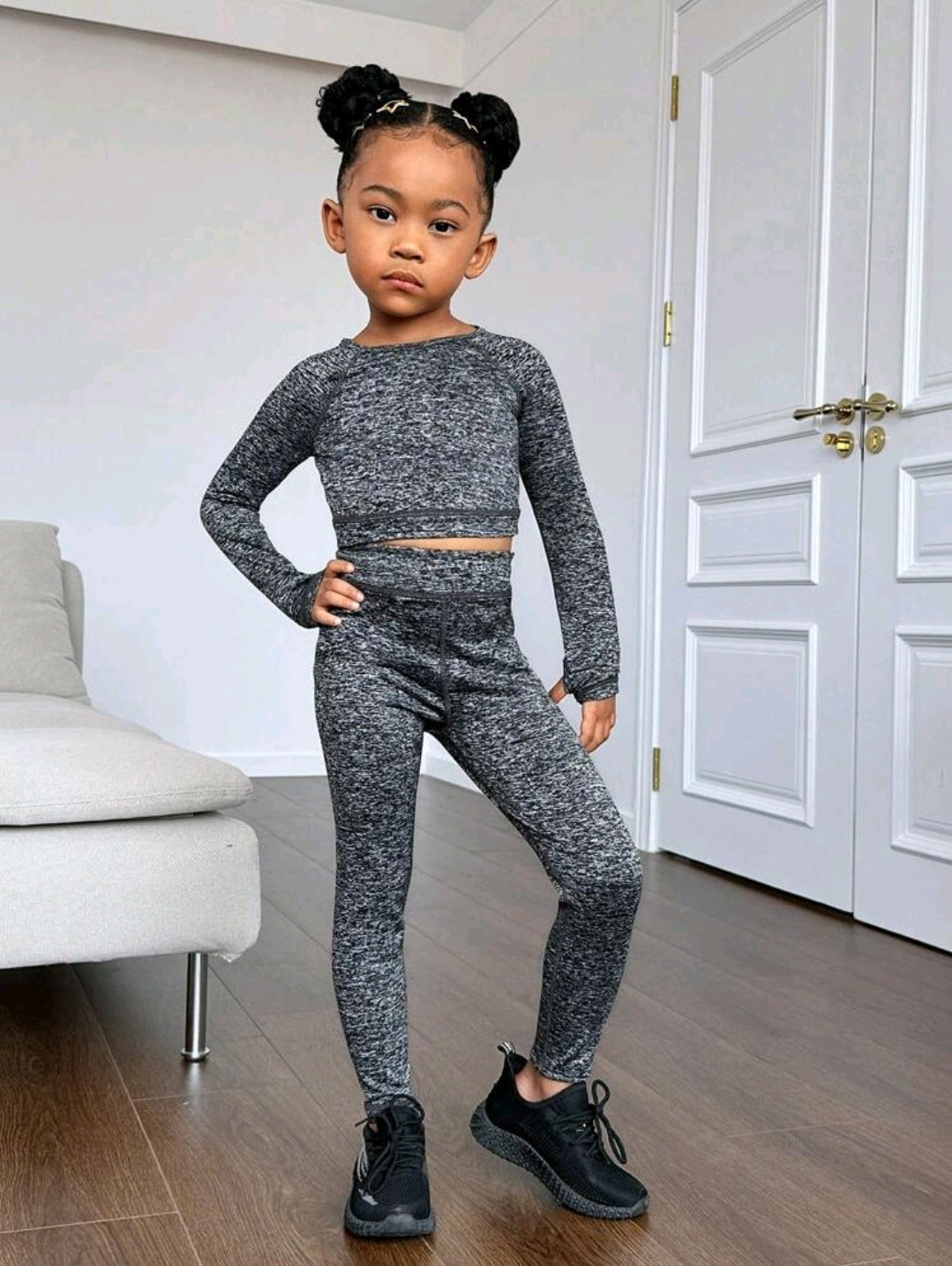 Gym Bunny Kids Grey Long Sleeve Gym Set