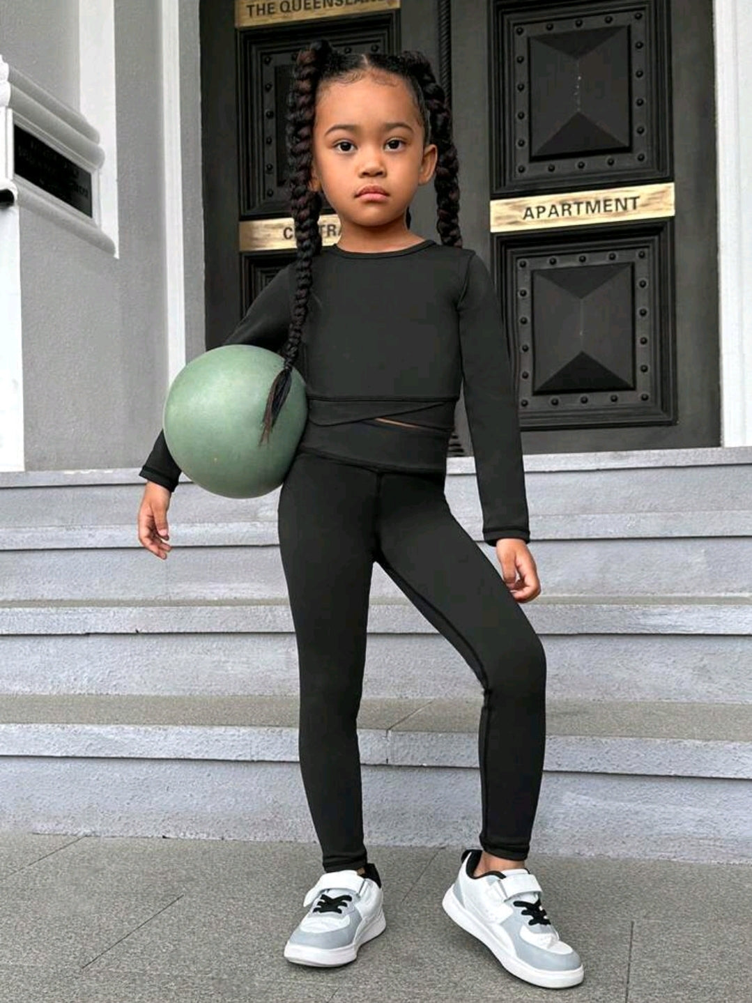 Gym Bunny Kids Black Long Sleeve Gym Set