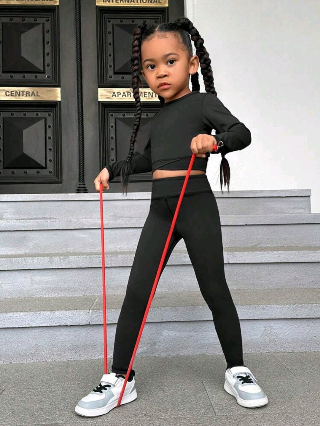 Gym Bunny Kids Black Long Sleeve Gym Set