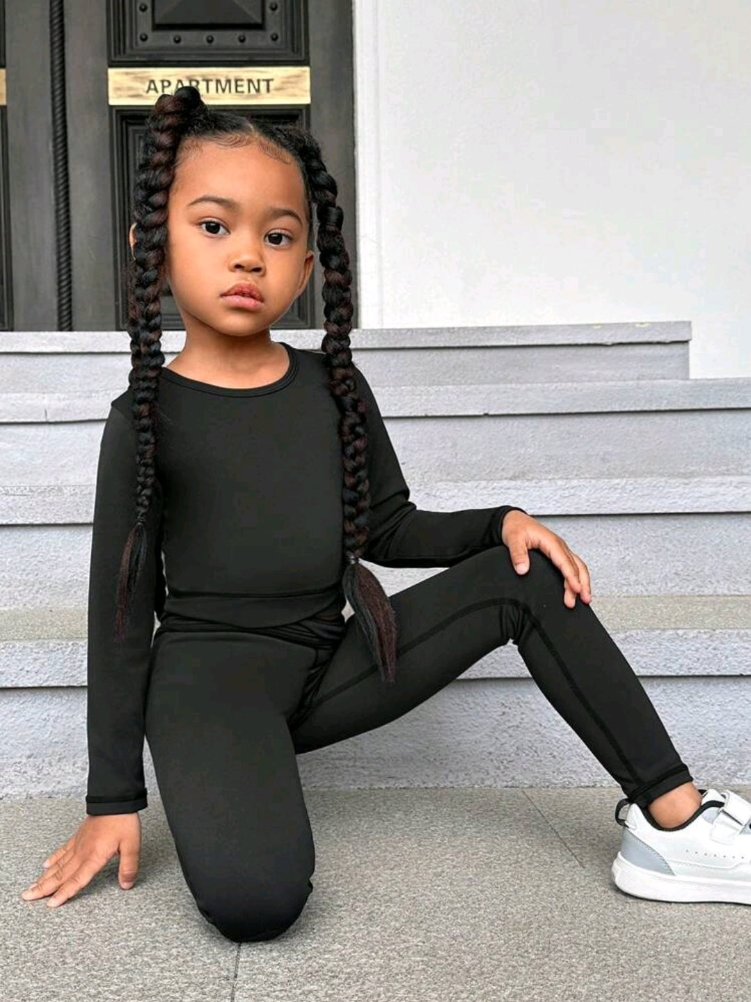 Gym Bunny Kids Black Long Sleeve Gym Set