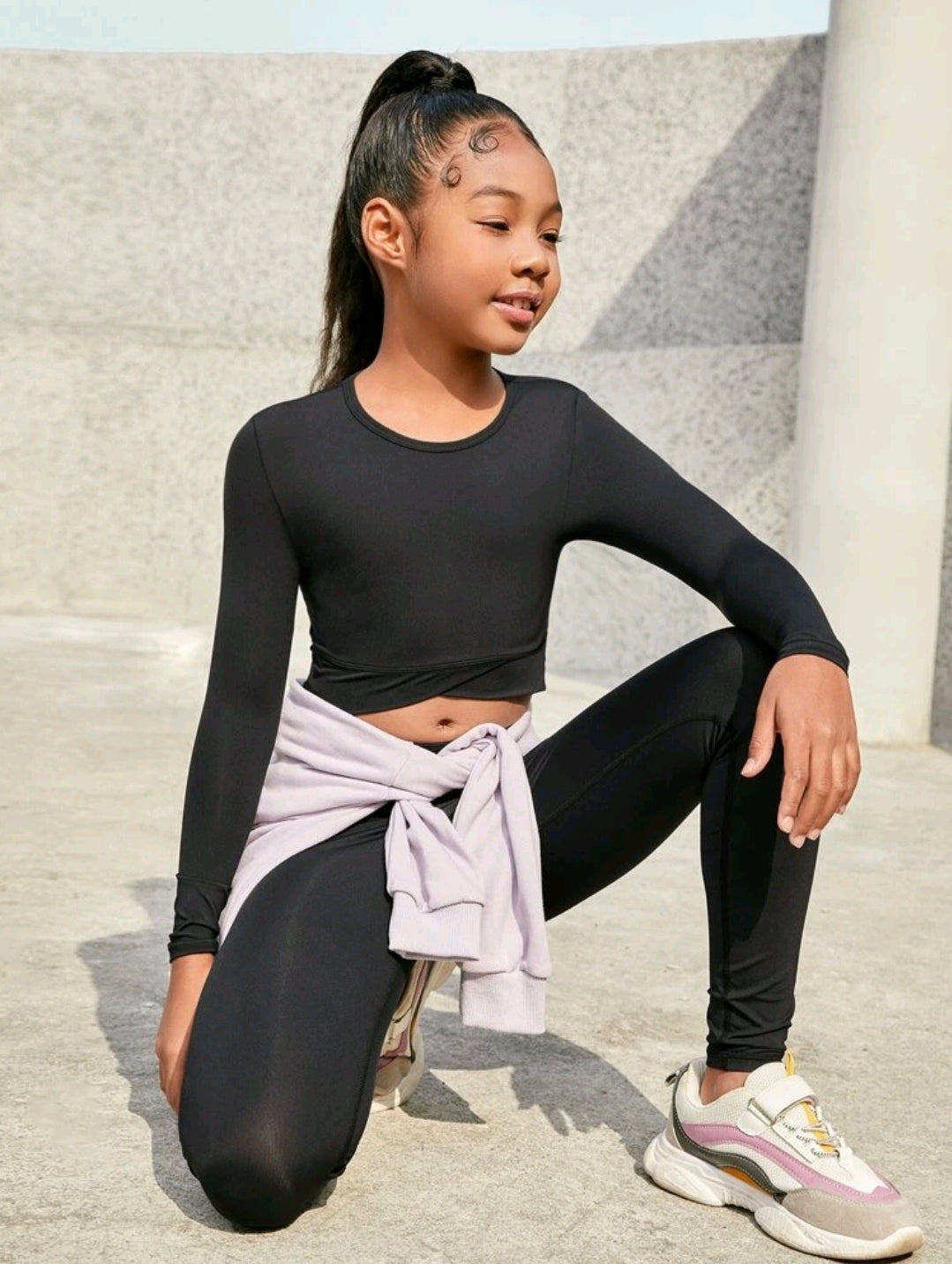 Gym Bunny Girls Black Long Sleeve Gym Set