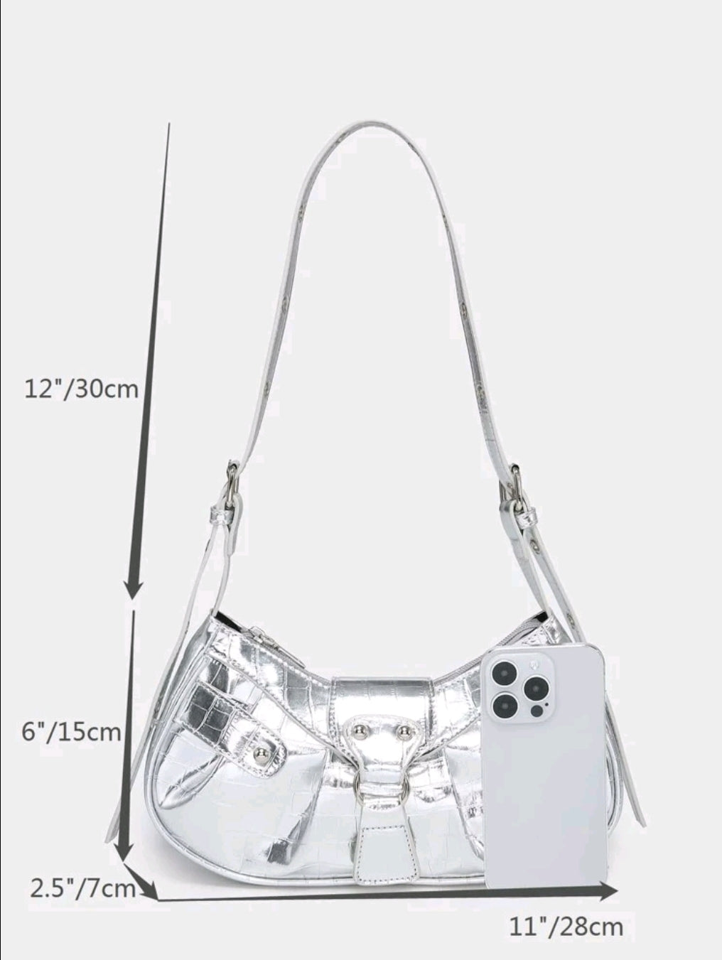 Metallic Silver Crocodile Hobo Handbag