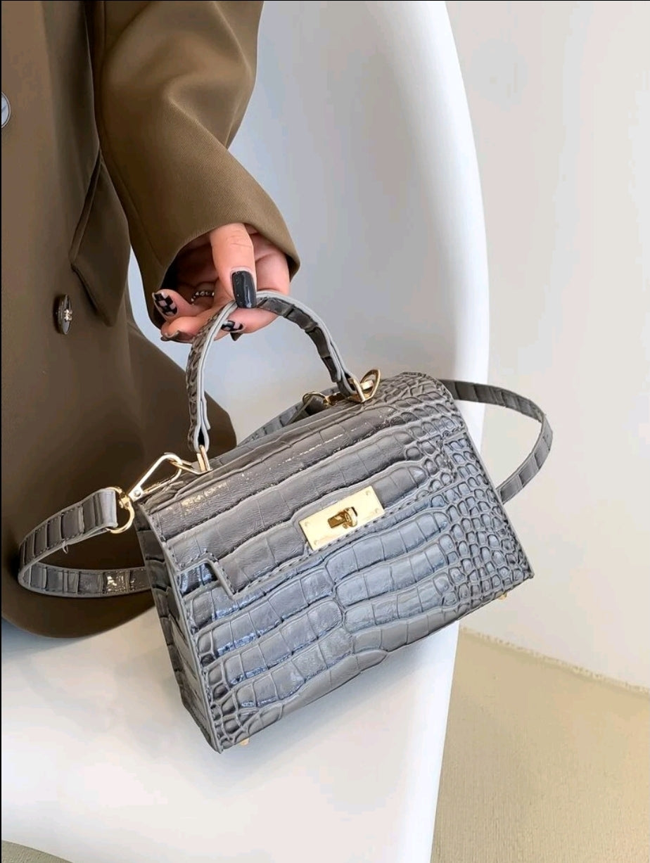 Grey Square Crocodile Bag