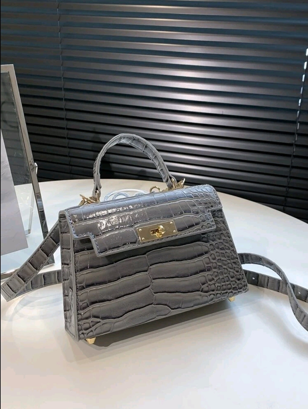 Grey Square Crocodile Bag