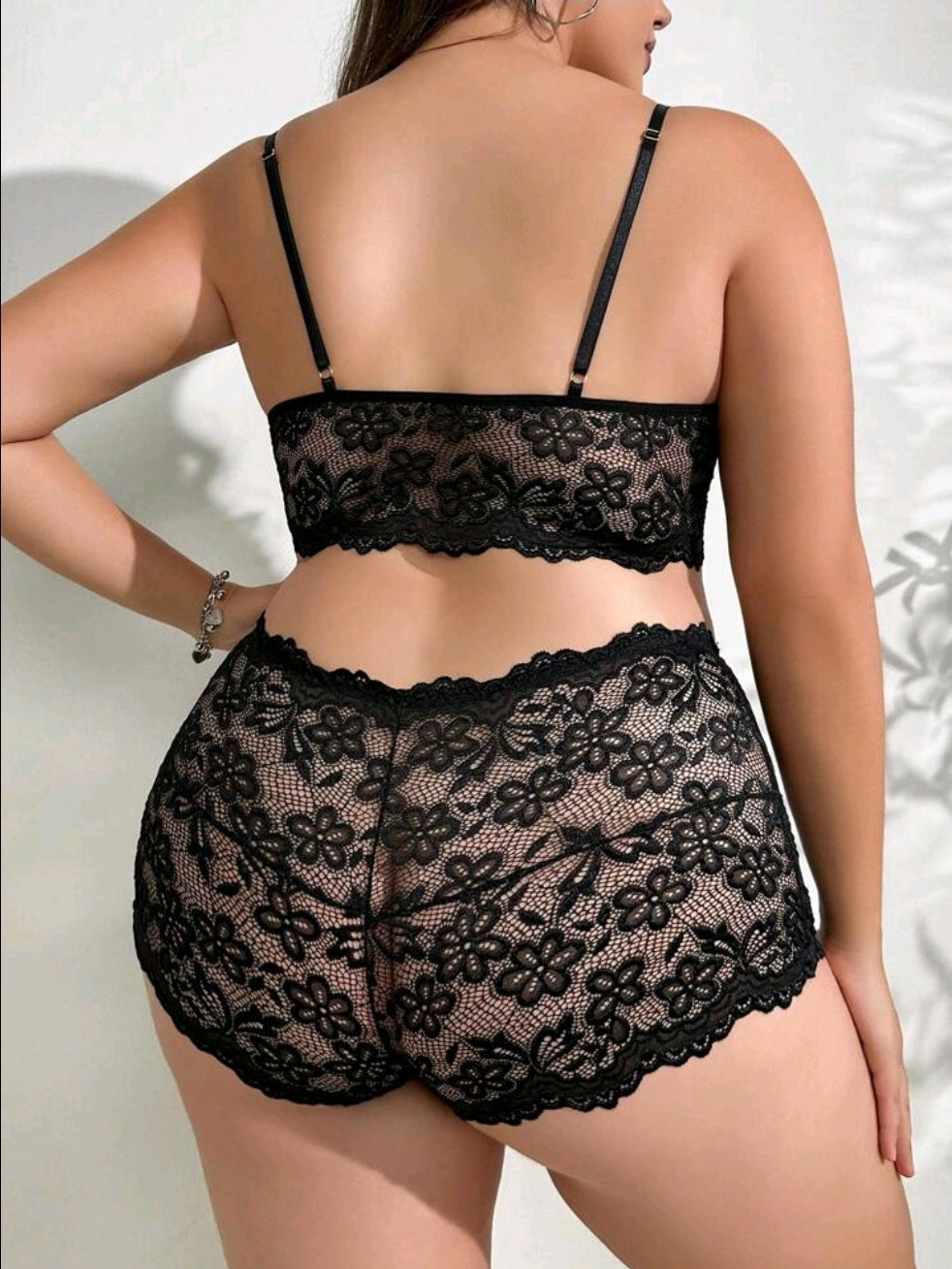 Black Lace Bralet & Knickers Set - Plus