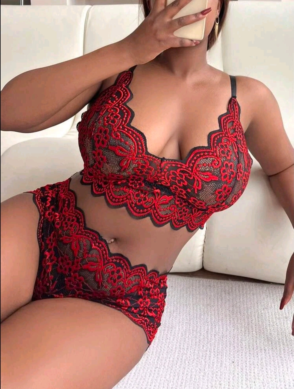 Red Lace Bralet & Knickers Set - Plus