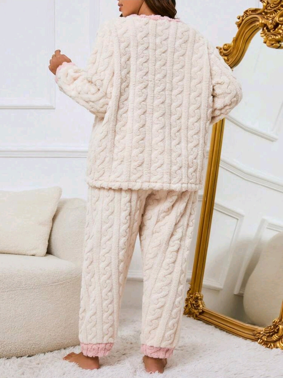 Cream & Pink Star Fleece Pyjamas - Plus