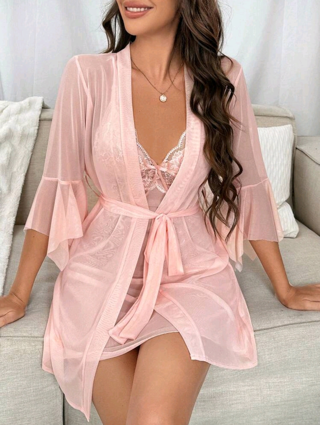 Pink Chiffon 2 Piece Night Dress Set