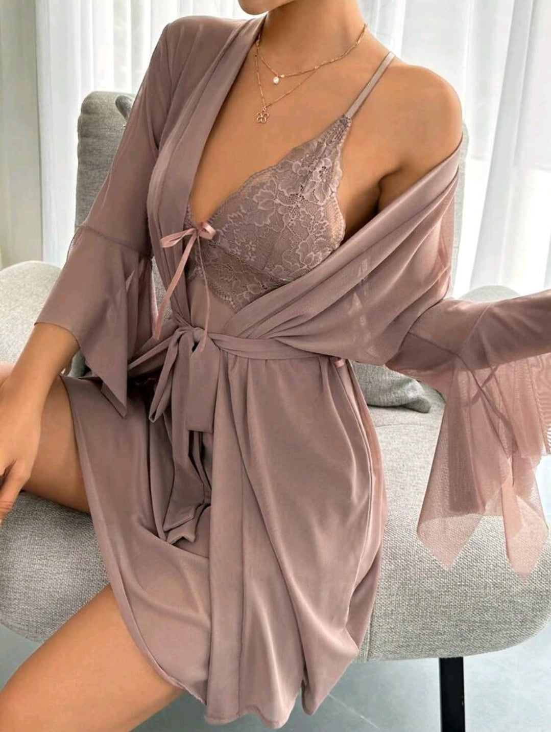 Mocha Chiffon 2 Piece Night Dress Set