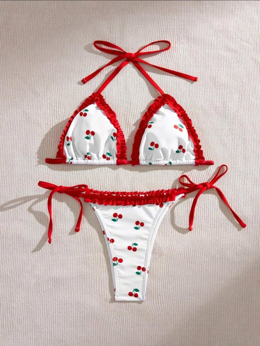 Red Cherry Frill Bikini Set