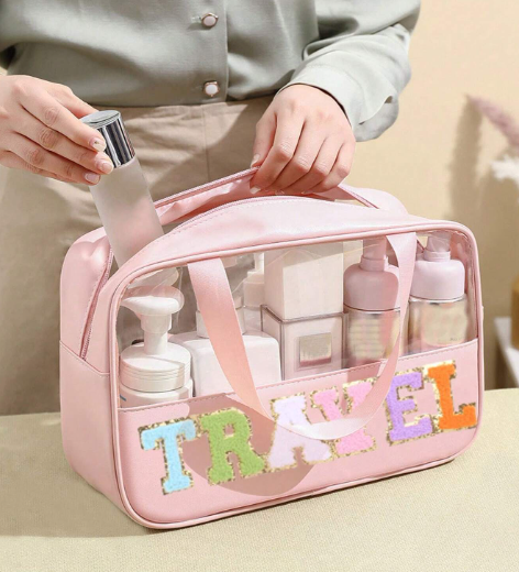 Travel Letter Clear Cosmetic Travel Makeup Bag With Handles
