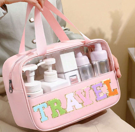 Travel Letter Clear Cosmetic Travel Makeup Bag With Handles