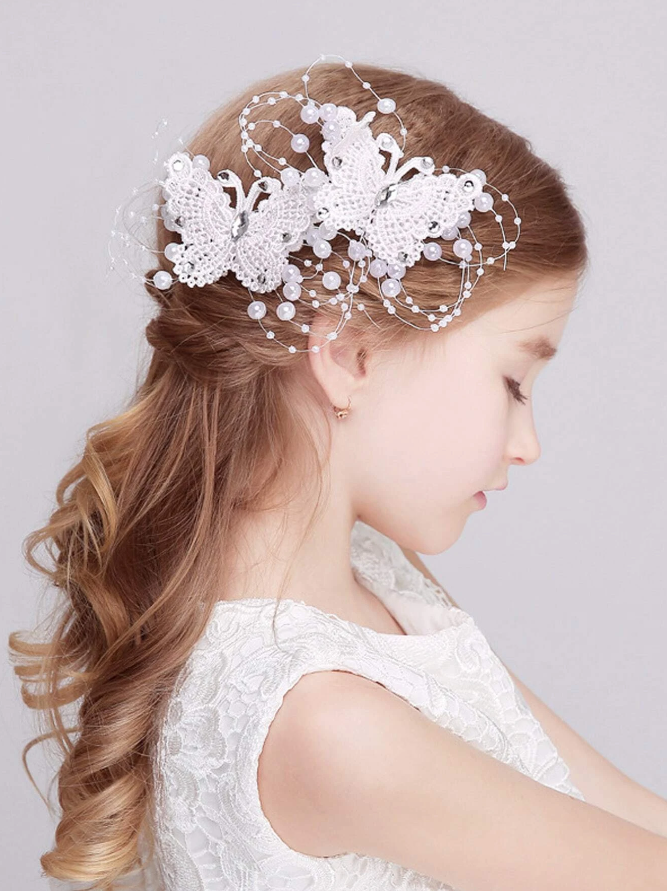 Flower Girl Butterfly Pearl Hair Clips 2 Piece