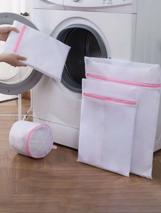 4pcs/set White Laundry Bag Set, Polyester Mesh Laundry Bag Set