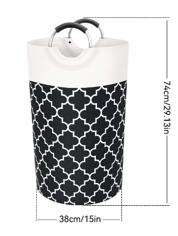 Black Collapsible Geometric Print Laundry Hamper Basket 82 Litres