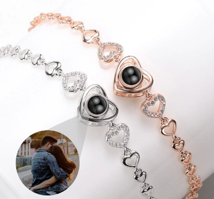 Personalised Stylish Heart Zircon Hidden Projector Photo Bracelet