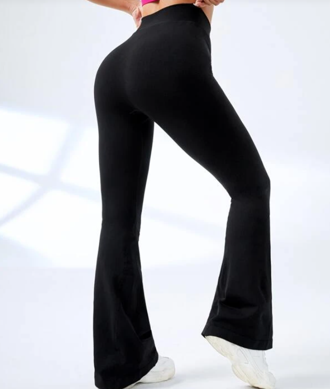 Gym Bunny Black Cross Over Tummy Control Yoga Flared Leggings