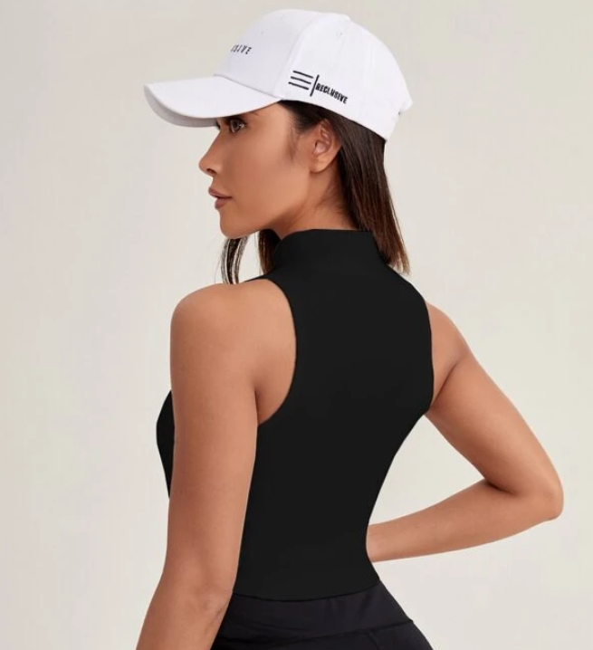 Gym Bunny Black Tennis Style Front Zip Gym Top