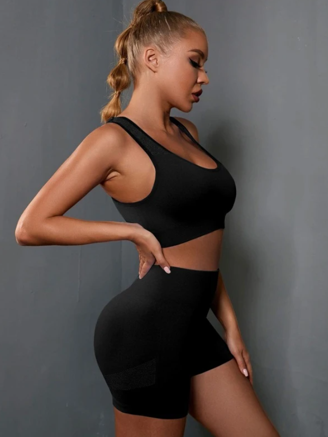 Gym Bunny Black Amelia Scrunch Bum 2 Piece Short Gym Set