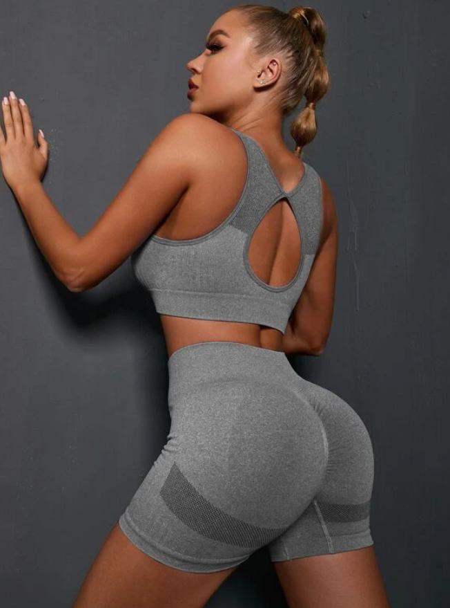 Gym Bunny Grey Amelia Scrunch Bum 2 Piece Short Gym Set