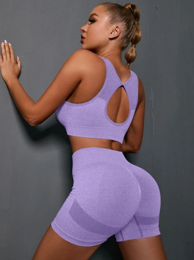 Gym Bunny Purple Amelia Scrunch Bum 2 Piece Short Gym Set