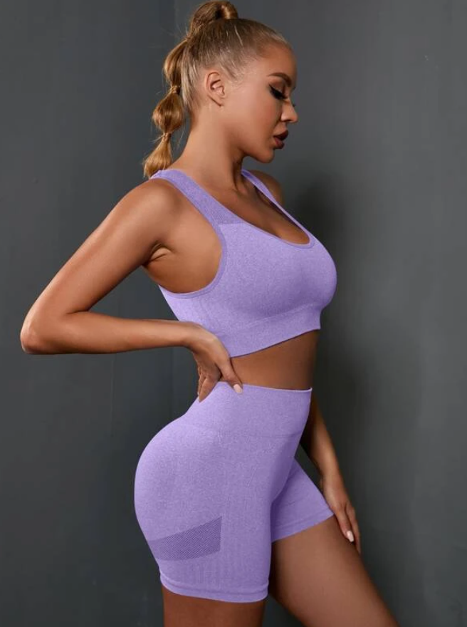 Gym Bunny Purple Amelia Scrunch Bum 2 Piece Short Gym Set