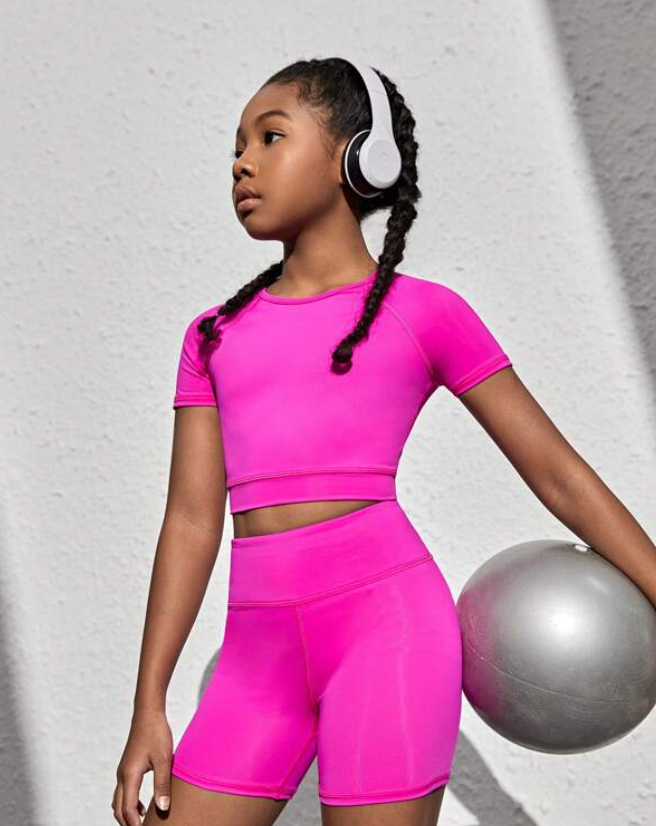 Gym Bunny Hot Pink Kids 2 Piece Short Set