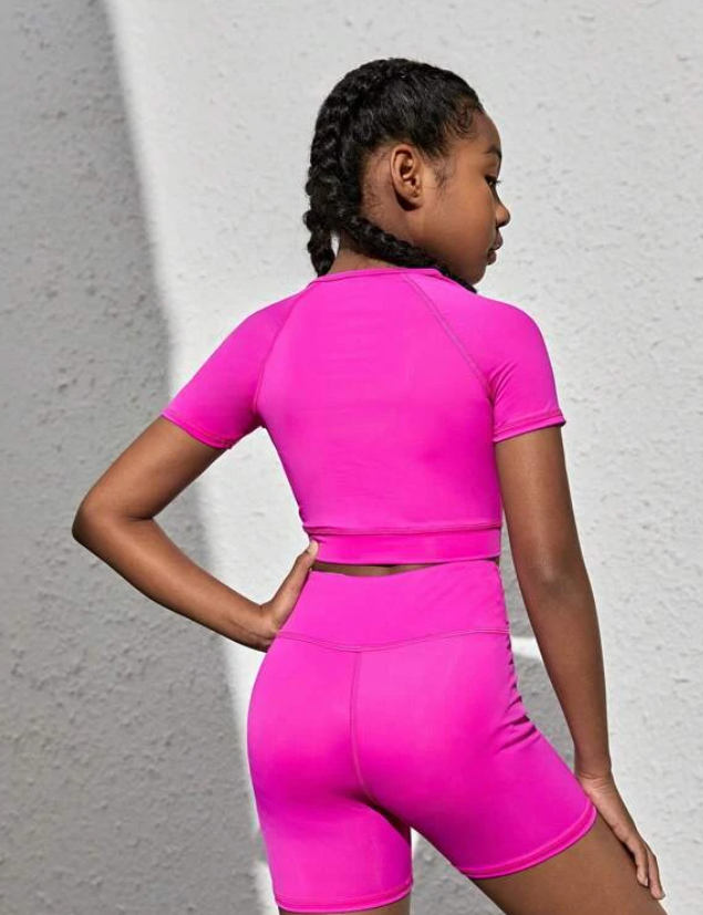 Gym Bunny Hot Pink Kids 2 Piece Short Set