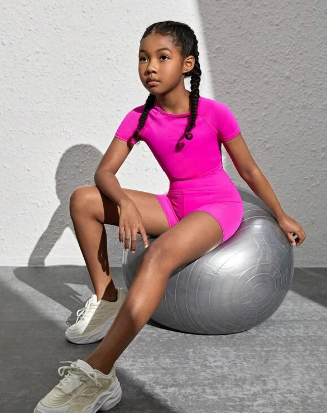 Gym Bunny Hot Pink Kids 2 Piece Short Set