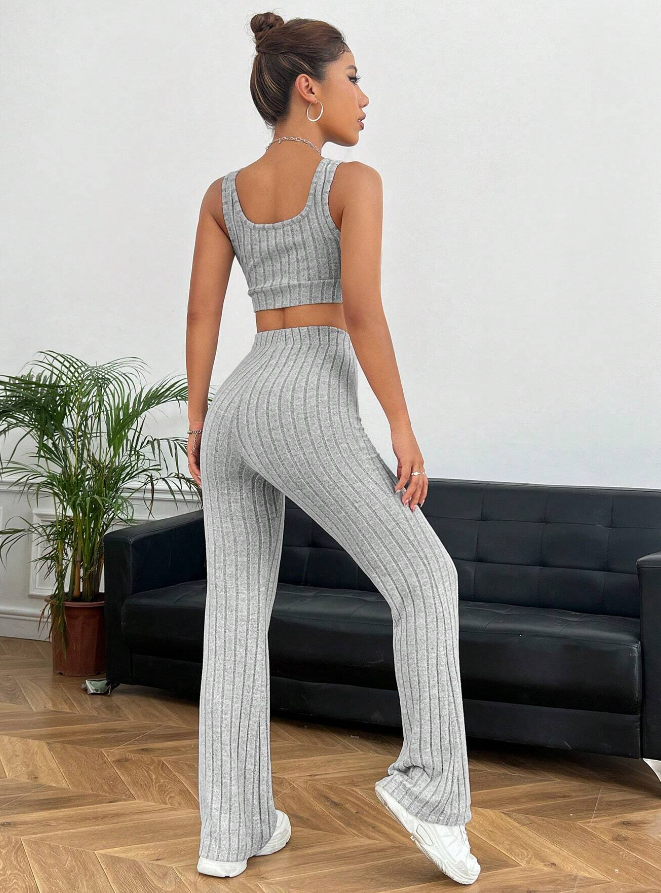 Light Grey Ribbed Vest & Trouser Co-Ord Set