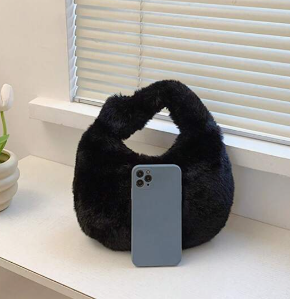 Black Soft Fur Bag