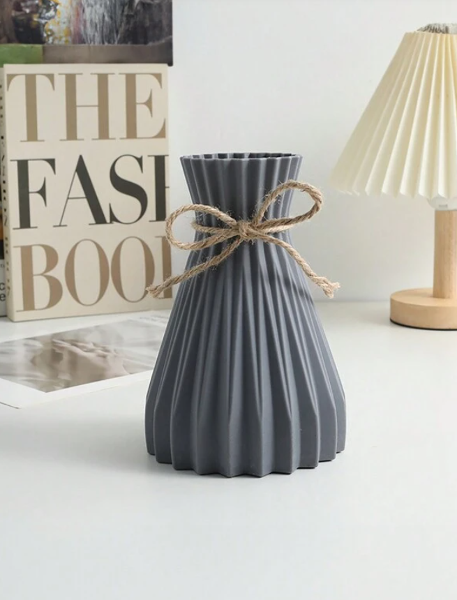 Grey Pleated Vase - Plastic
