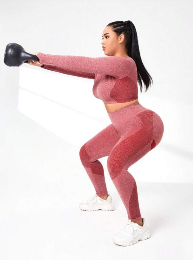 Gym Bunny Red Seamless Long Sleeve Gym Set - Plus