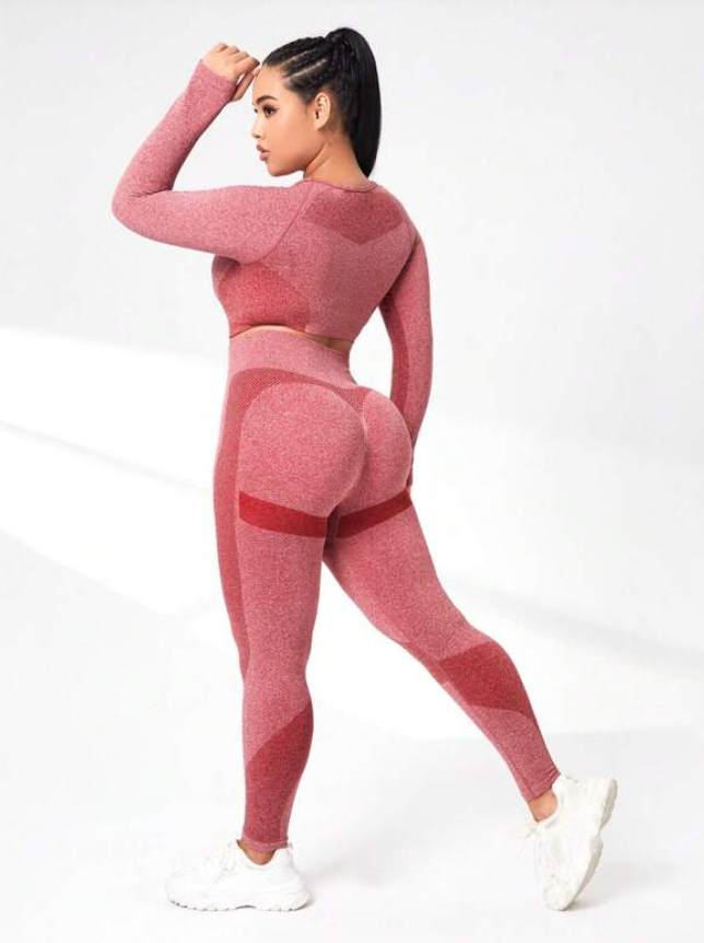 Gym Bunny Red Seamless Long Sleeve Gym Set - Plus