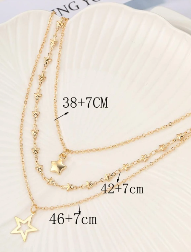 Gold 3 Layered Star Necklace