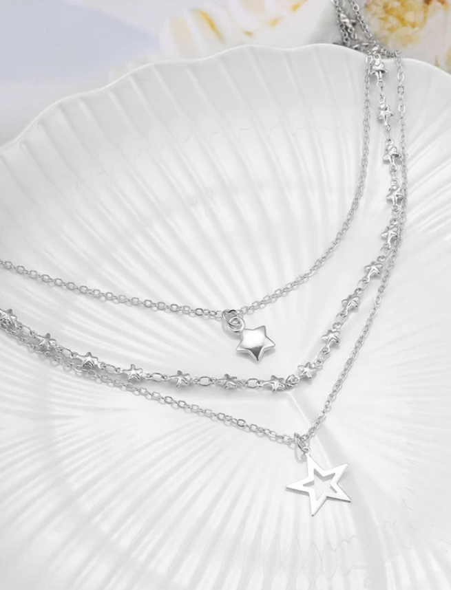Silver 3 Layered Star Necklace