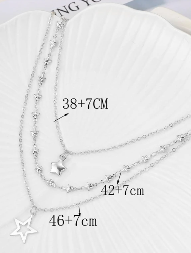 Silver 3 Layered Star Necklace