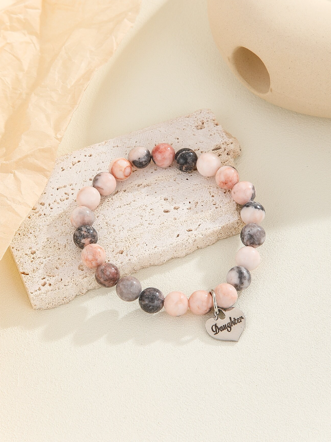 Grey & Pink To My Daughter Beaded Bracelet
