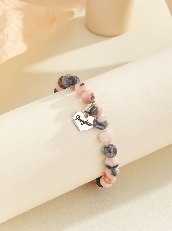 Grey & Pink To My Daughter Beaded Bracelet