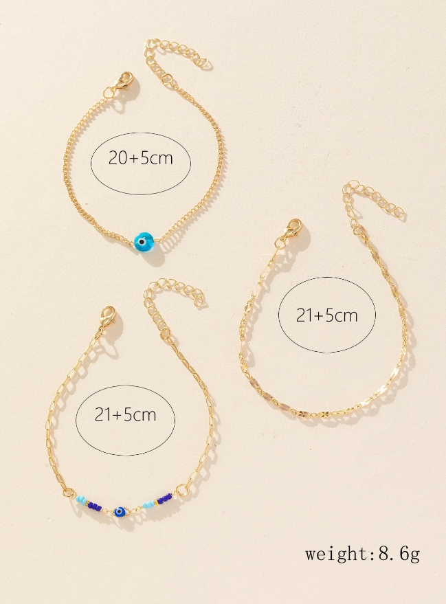 Evil Eye Ankle Bracelet 3 Piece