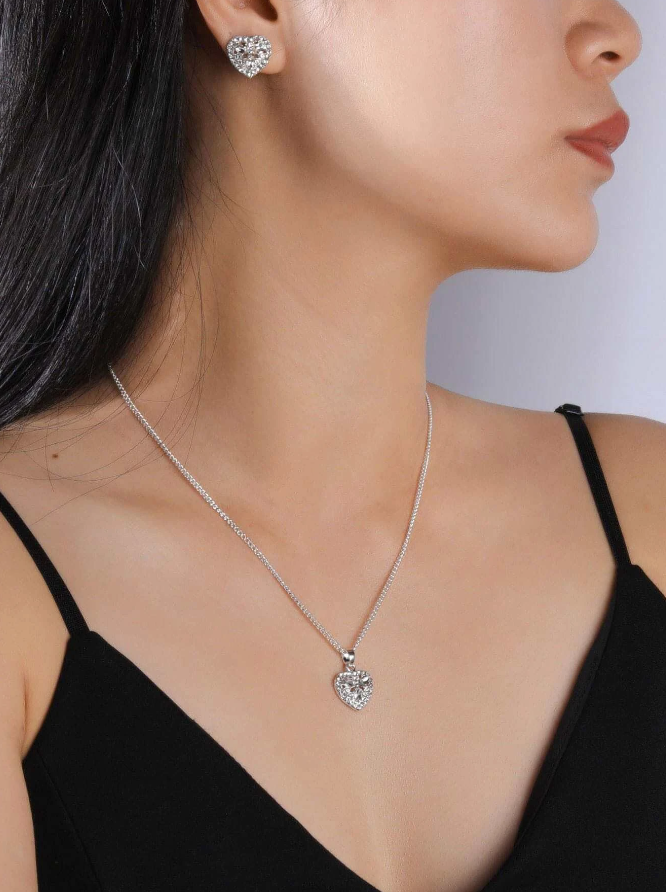 Crystal Heart 2 Piece Necklace & Earring Set