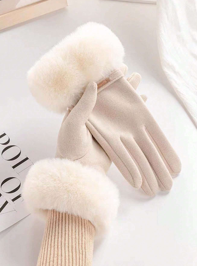 White gloves on sale with fur trim