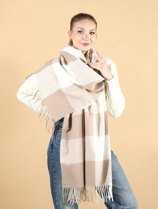 Cream best sale check scarf