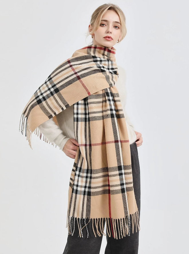 Beige Burberry Style Print Scarf